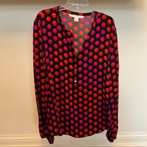 Diane Von Furstenberg Black Blouse with Pink and Red Polka Dots